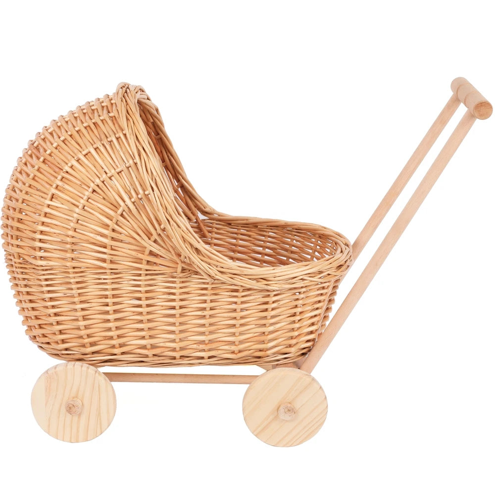 Wicker Doll Pram with Wooden Wheels — Dulune