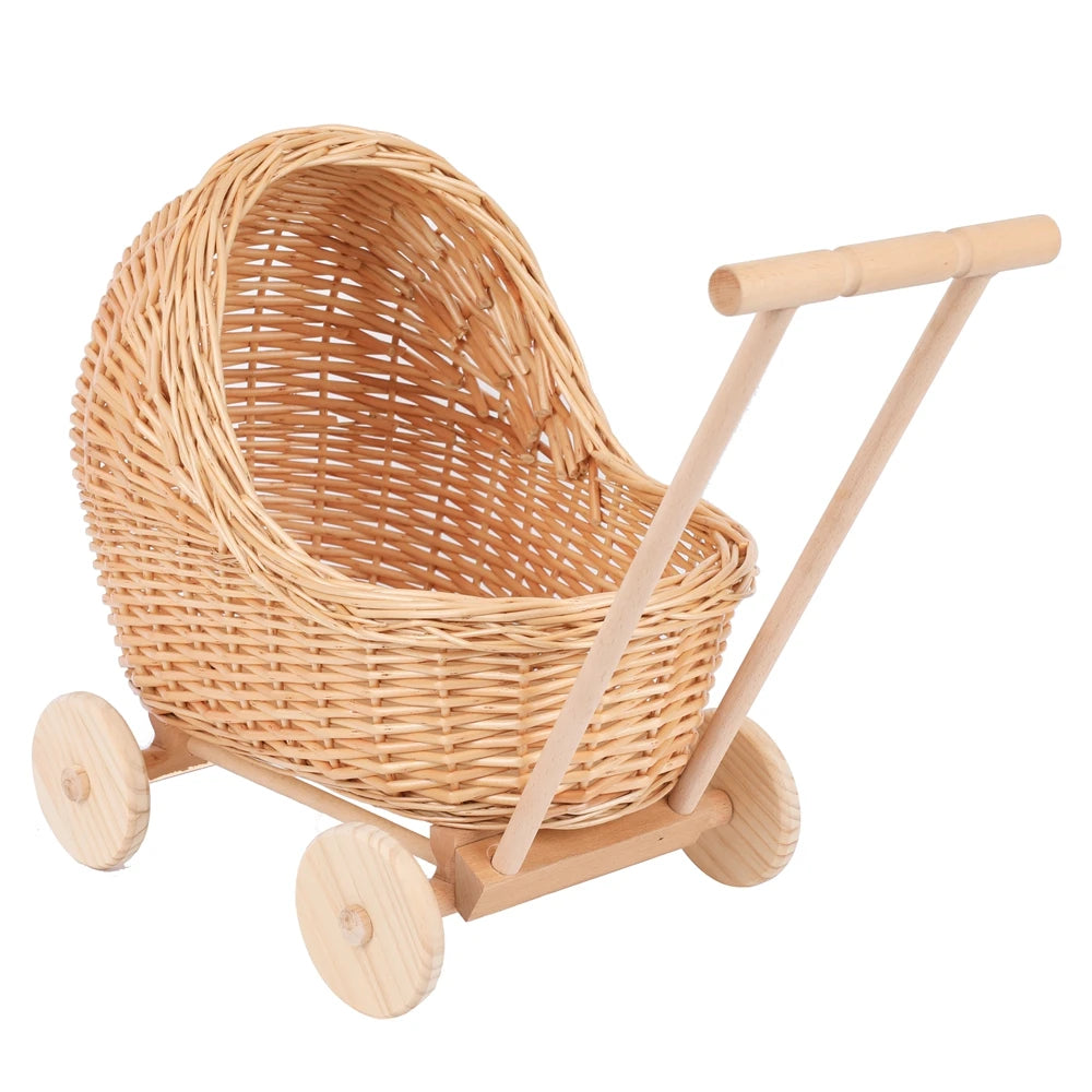 Wicker Doll Pram with Wooden Wheels — Dulune