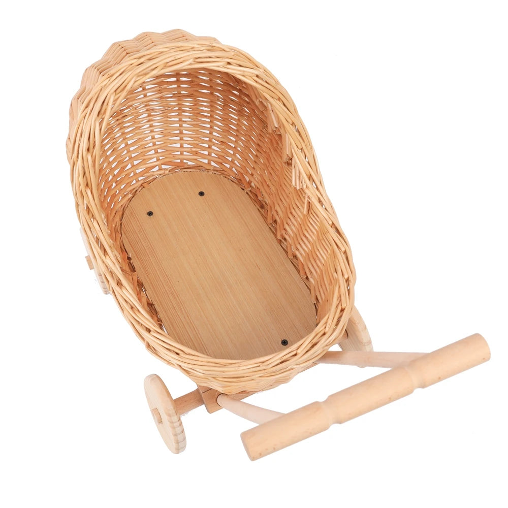 Wicker Doll Pram with Wooden Wheels — Dulune