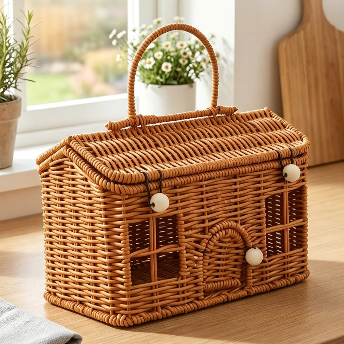 Wicker House Basket with Lid and Handle — Dulune
