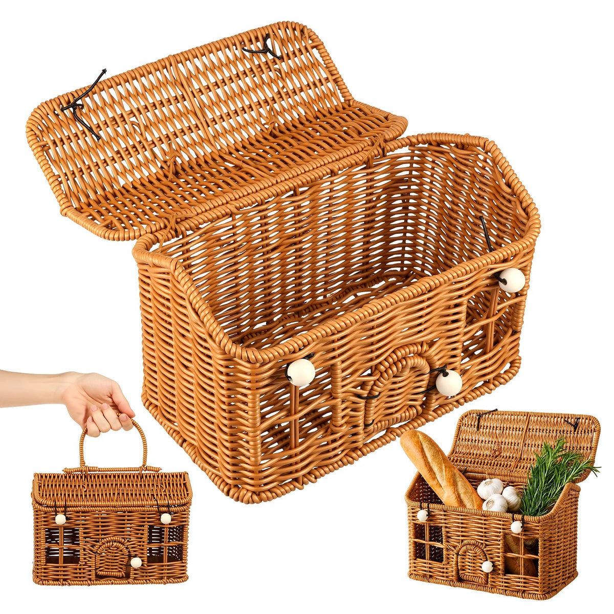 Wicker House Basket with Lid and Handle — Dulune