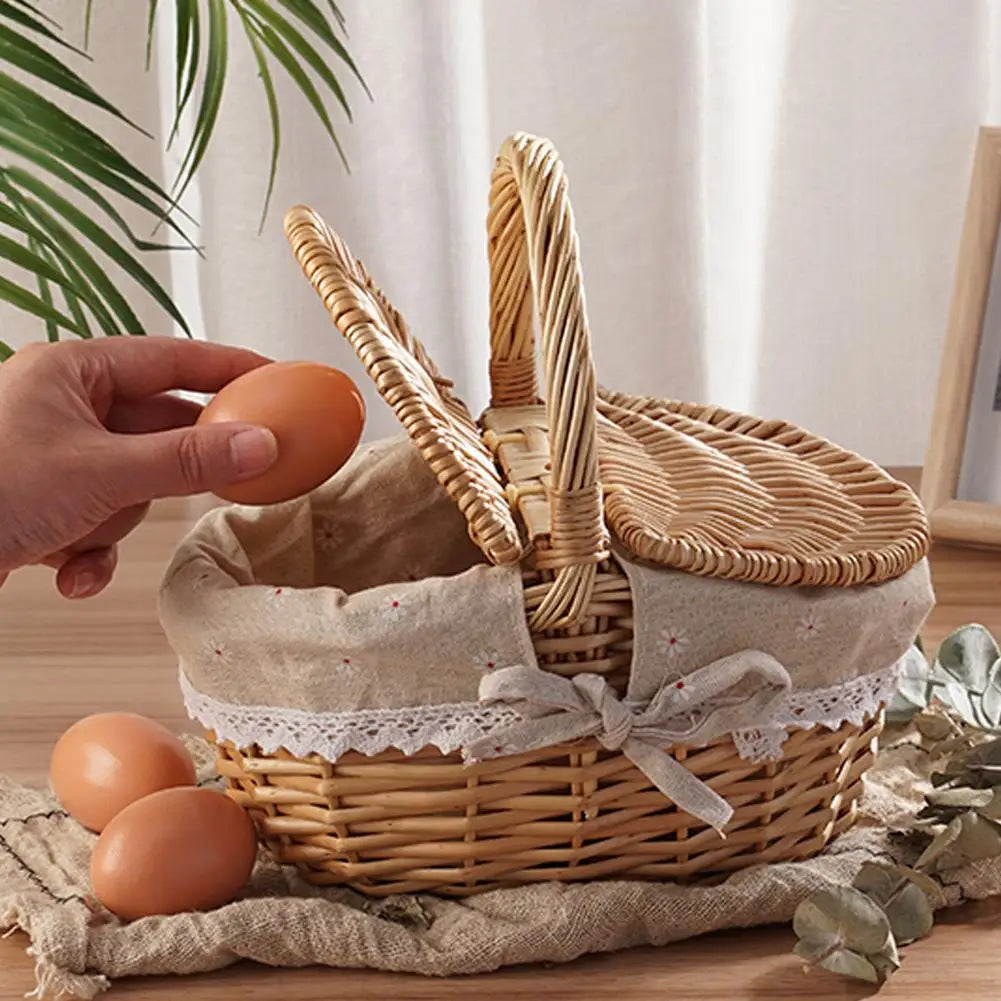 Wicker Picnic Basket with Double Lid and Liner — Dulune