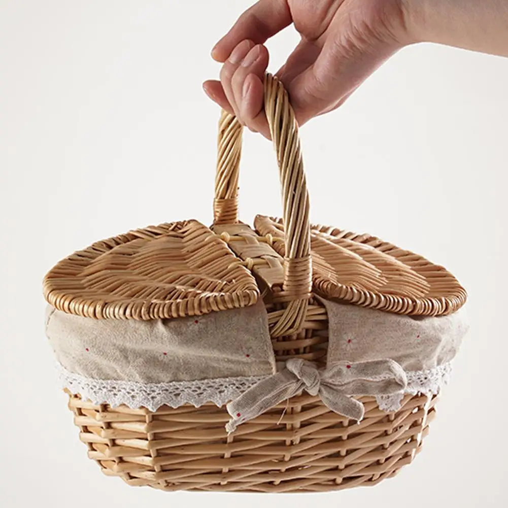 Wicker Picnic Basket with Double Lid and Liner — Dulune